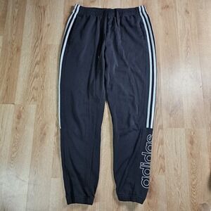 Adidas Joggers Pants Mens Large Black 3 Stripe Sweatpants Athleisure Spellout
